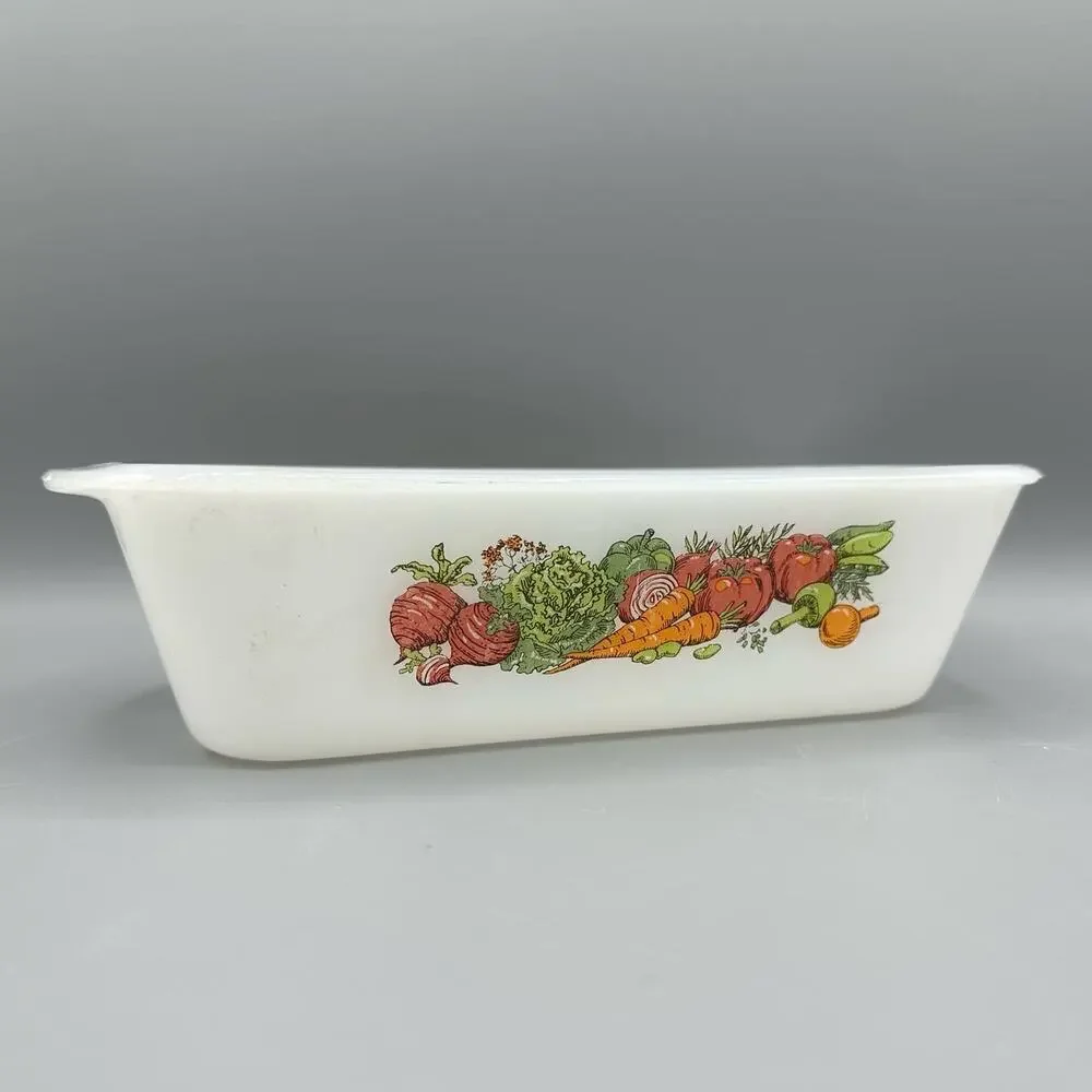 Vintage Glasbake Jeanette Milkglass Garden Vegetable Harvest Loaf Pan